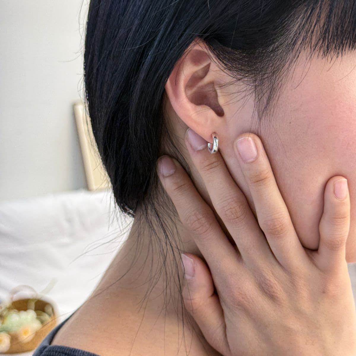 Silver 925 Mini Hoop Ring Earrings 3x12mm Made in Korea 100634 - 이미지 9