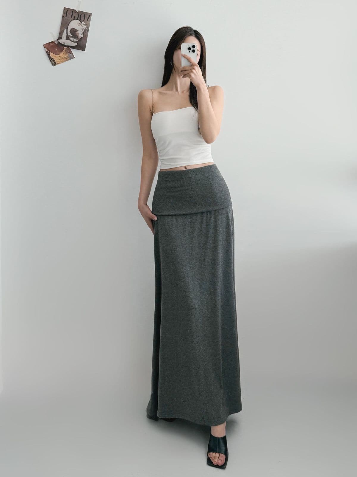 Clyoi SK (Domestic Waist Roll-up Tummy Cover Flowy Delicate Long Skirt) - 이미지 1