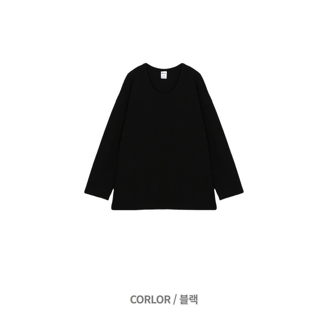 Cable knit U-neck ribbed long-sleeve T-shirt - 이미지 2