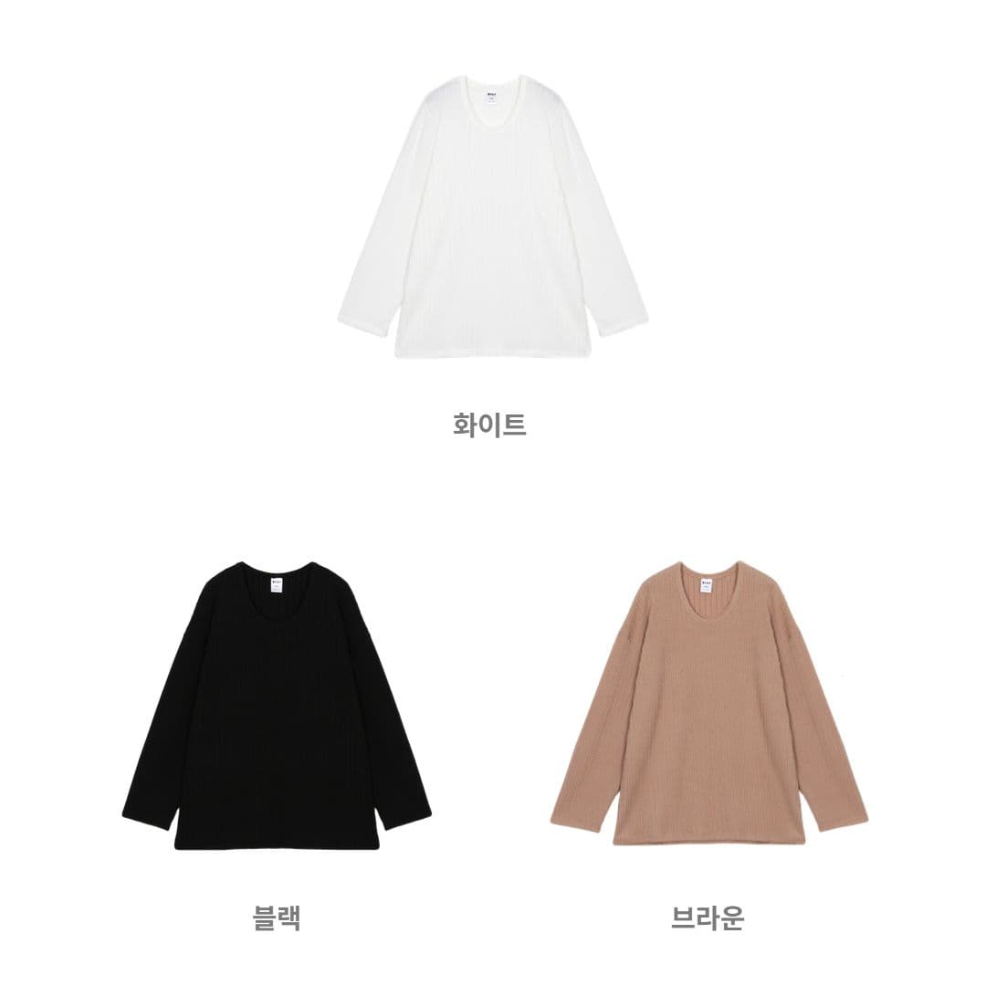 Cable knit U-neck ribbed long-sleeve T-shirt - 이미지 5