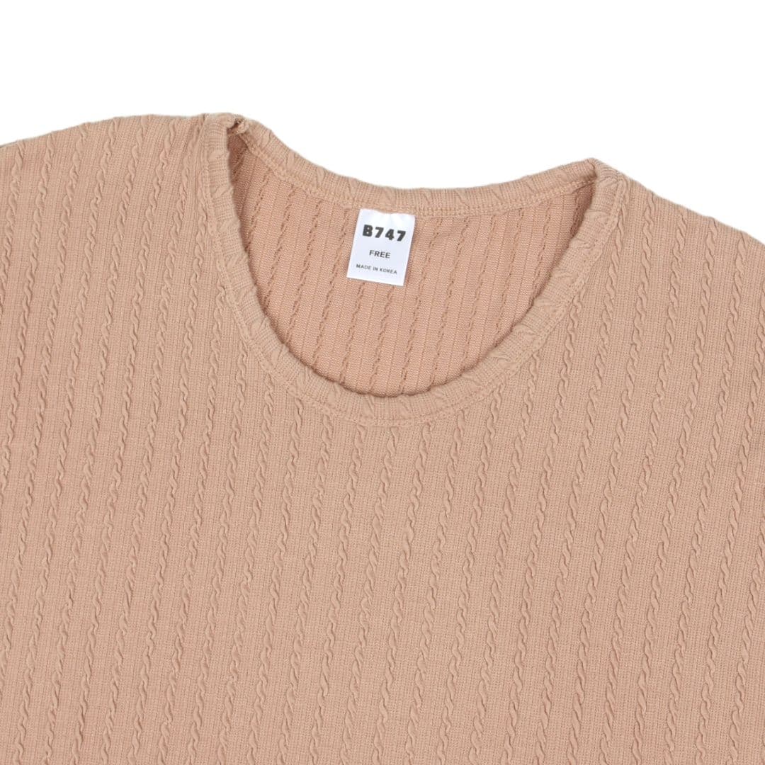 Cable knit U-neck ribbed long-sleeve T-shirt - 이미지 11