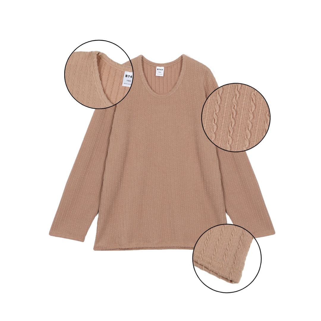 Cable knit U-neck ribbed long-sleeve T-shirt - 이미지 12
