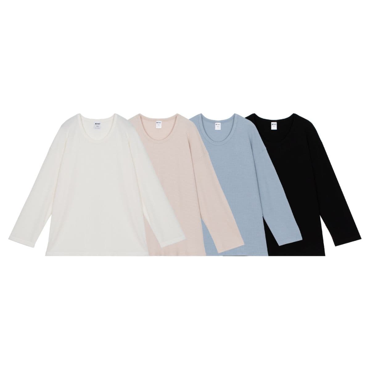Waffle U-neck long-sleeve T-shirt, waffle material, for spring/autumn - 이미지 2