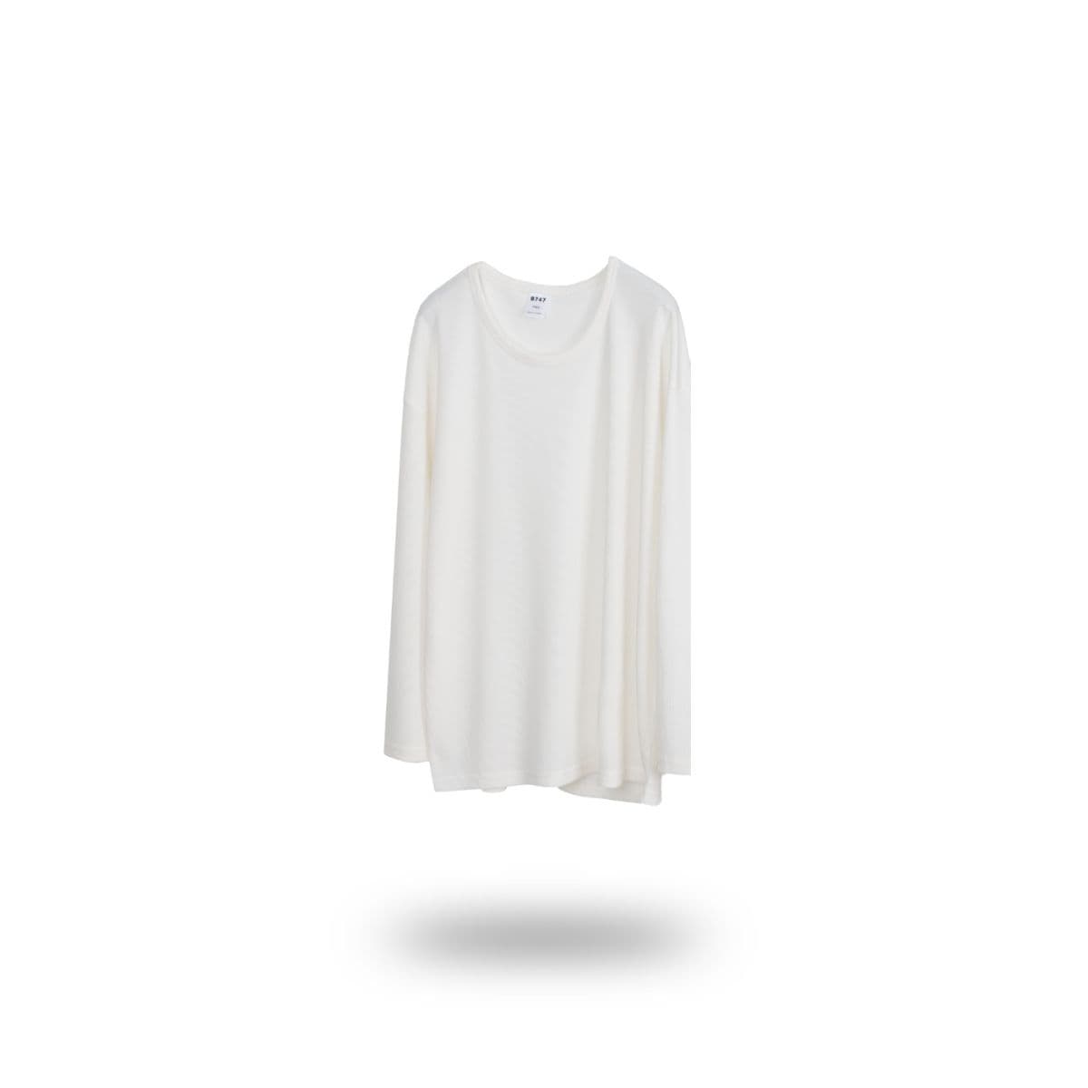 Waffle U-neck long-sleeve T-shirt, waffle material, for spring/autumn - 이미지 3