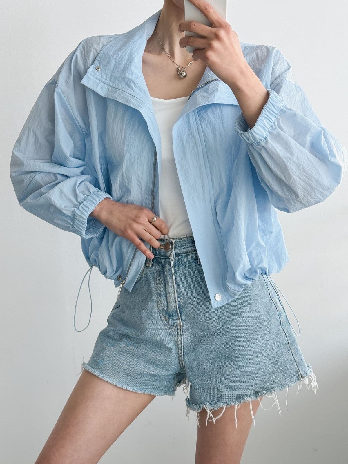 Maran JP (Crinkly Nylon High-Neck Zip-Up Crop Windbreaker Jumper) - 이미지 7