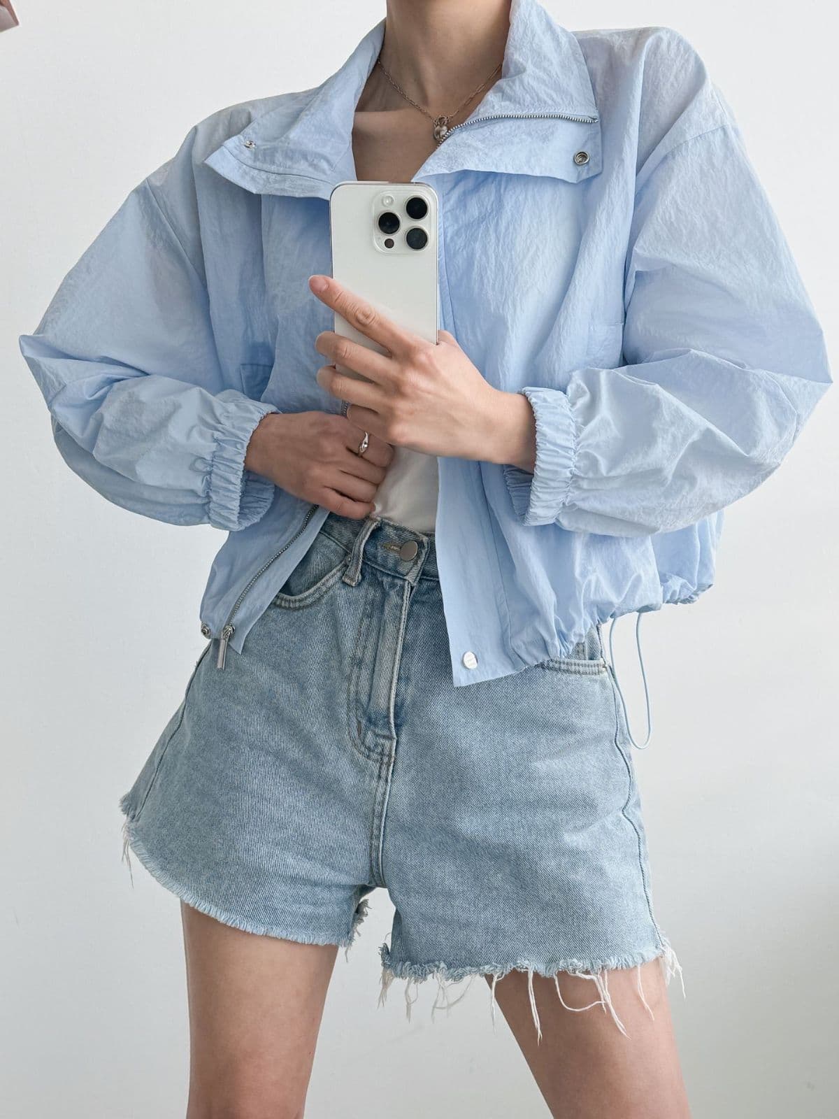 Maran JP (Crinkly Nylon High-Neck Zip-Up Crop Windbreaker Jumper) - 이미지 9