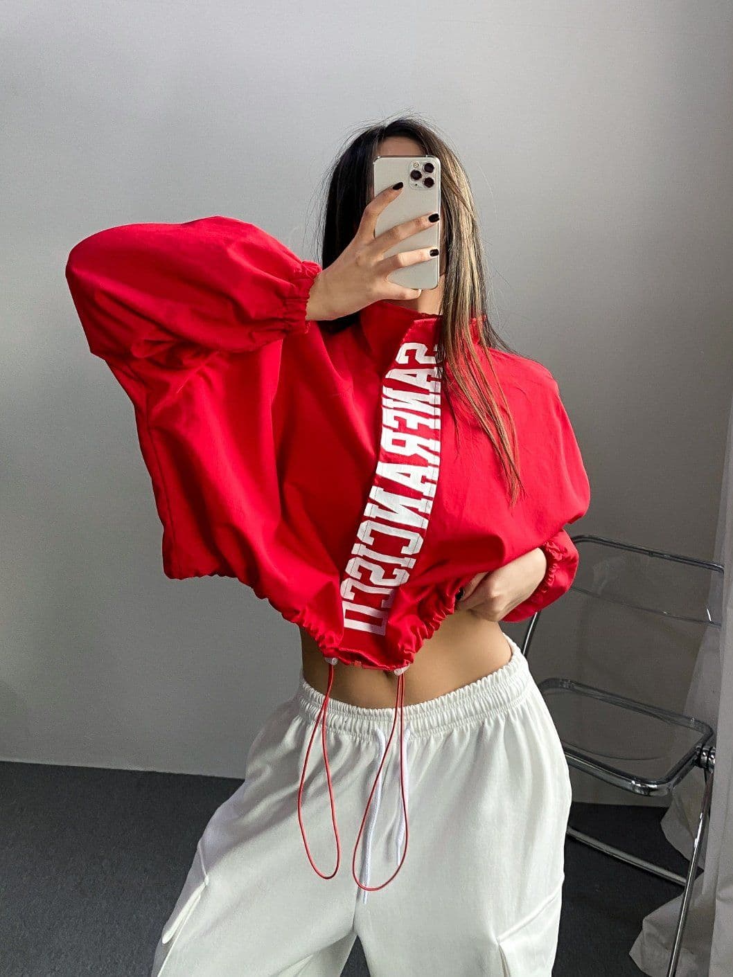 High-neck nylon windbreaker woven crisp zip-up cropped oversized drawstring jumper jacket golf camping rainy season look raincoat - 이미지 13