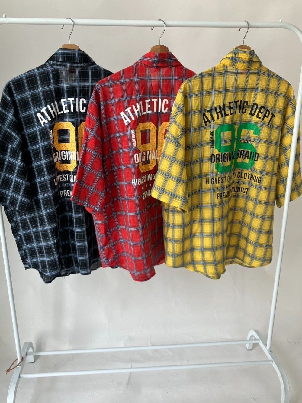 Digital Lettering Check Short Sleeve Shirt Unisex Oversized Boxy Fit Loose Fit Back Print Pocket Shirt - 이미지 7