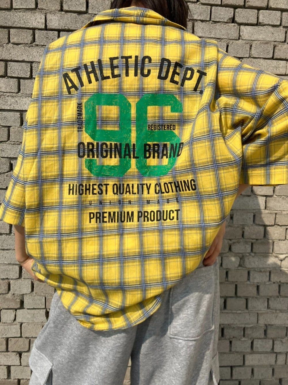 Digital Lettering Check Short Sleeve Shirt Unisex Oversized Boxy Fit Loose Fit Back Print Pocket Shirt - 이미지 10
