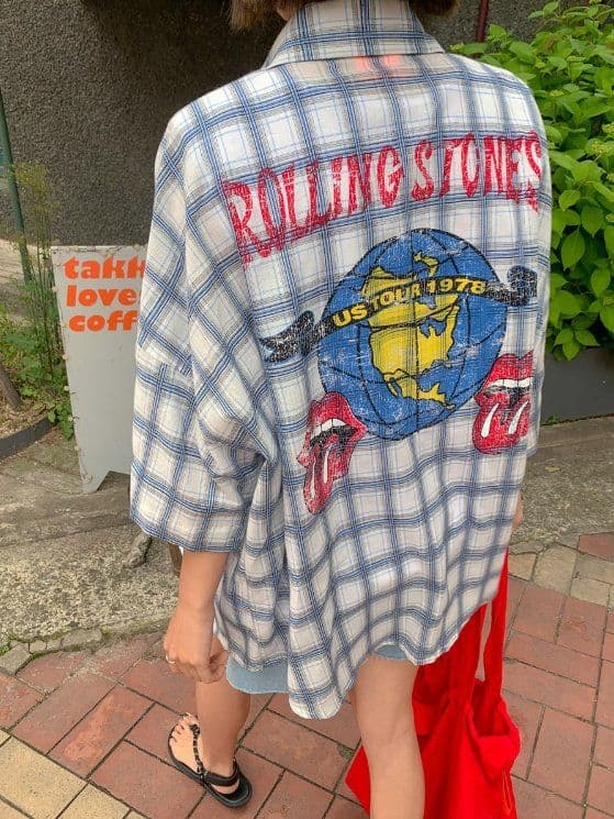 Rolling Check Shirt Short Sleeve Check Shirt Back Print Lettering Oversized Unisex Summer Layering Loose Fit - 이미지 4