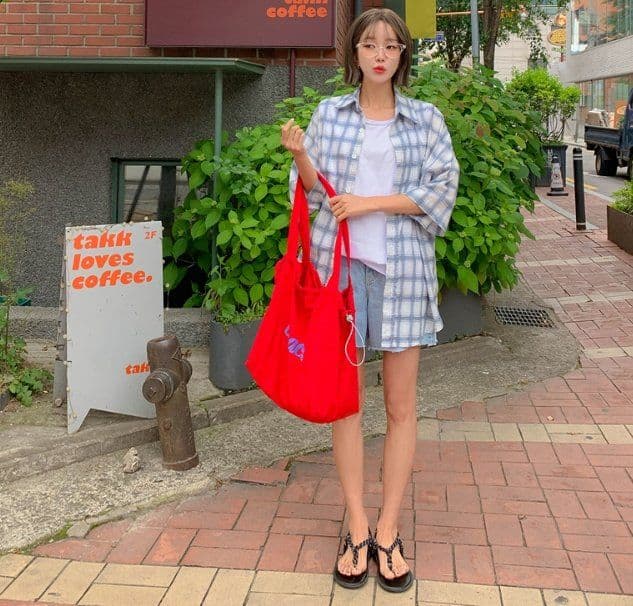 Rolling Check Shirt Short Sleeve Check Shirt Back Print Lettering Oversized Unisex Summer Layering Loose Fit - 이미지 6