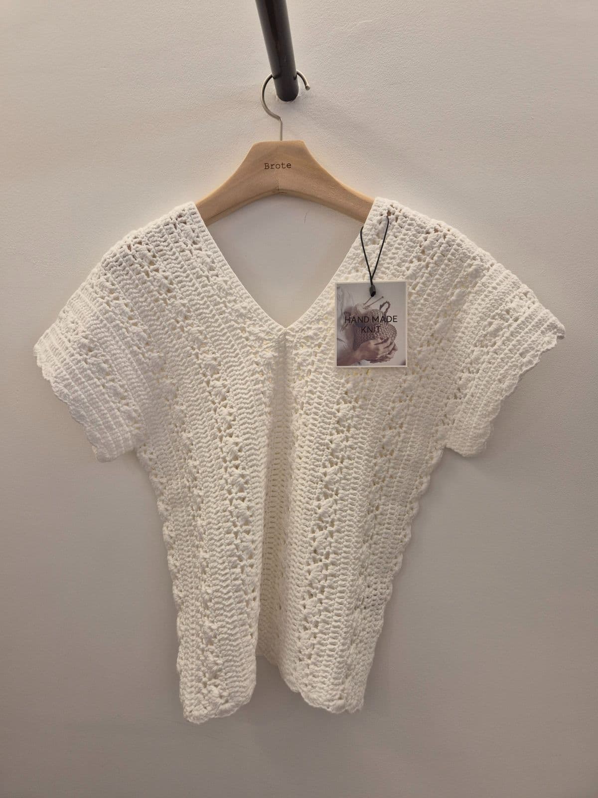 Sale 100% Cotton V-neck Punched Knit Short Sleeve Top - 이미지 9