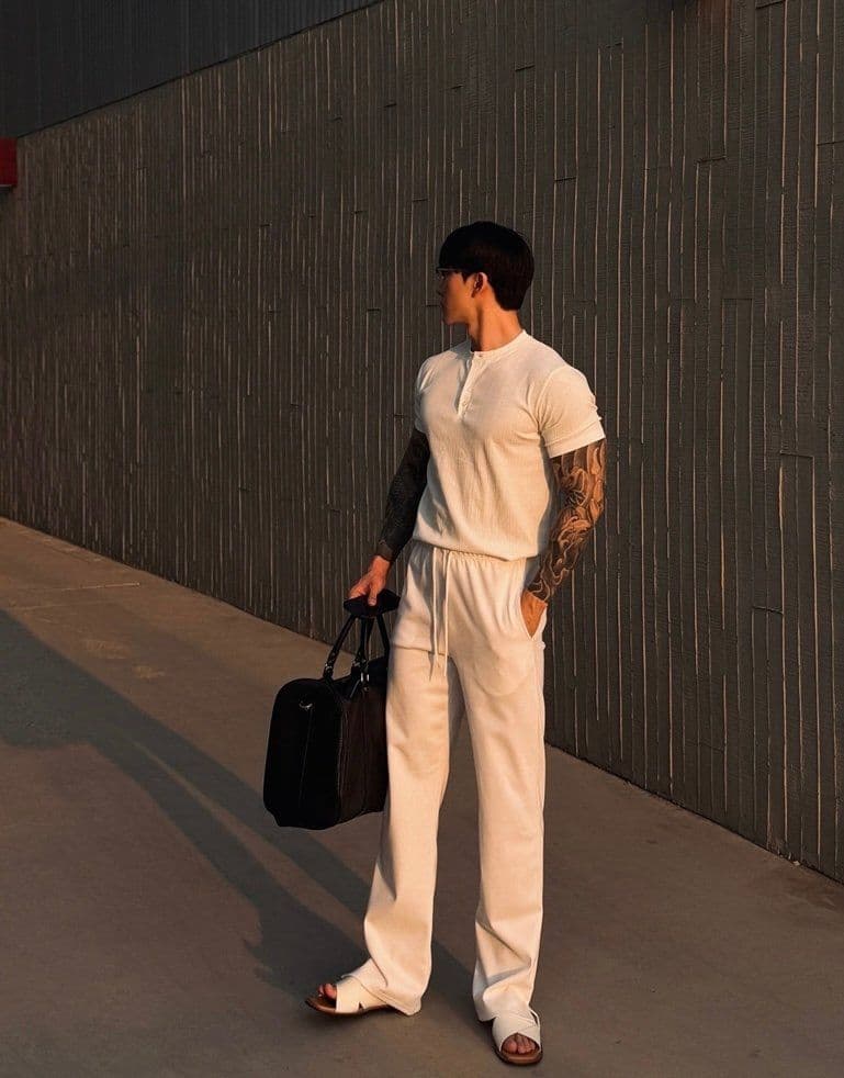 Pure Muscle Fit Henley Neck Short Sleeve T-shirt - 이미지 6
