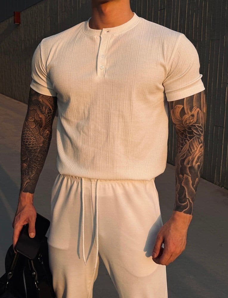 Pure Muscle Fit Henley Neck Short Sleeve T-shirt - 이미지 7