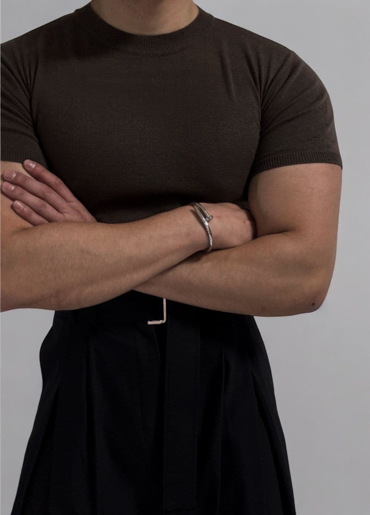 Muscle-fit wool round short-sleeve knit - 이미지 3