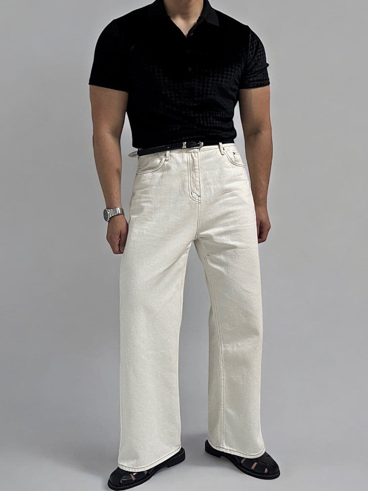 Houndstooth Velvet Muscle Fit Pique Short Sleeve T-shirt - 이미지 4