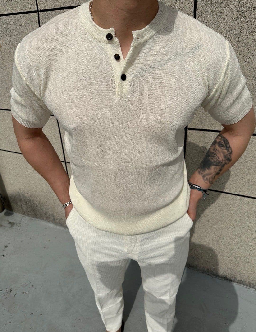 Sale Casa Muscle Fit Henley Neck Short Sleeve Knit - 이미지 2