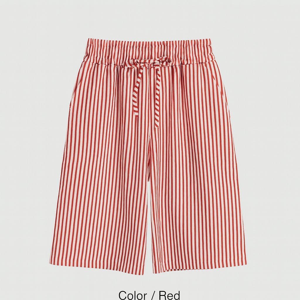 Striped Seersucker Shorts (Seersucker Stripe Elastic Waistband Pocket Wide Fit) - 이미지 1