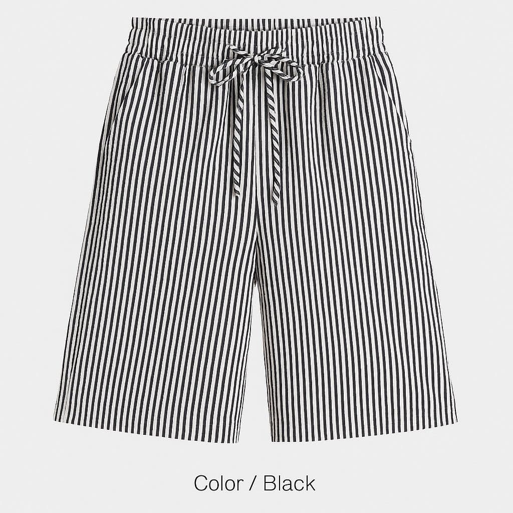 Striped Seersucker Shorts (Seersucker Stripe Elastic Waistband Pocket Wide Fit) - 이미지 4