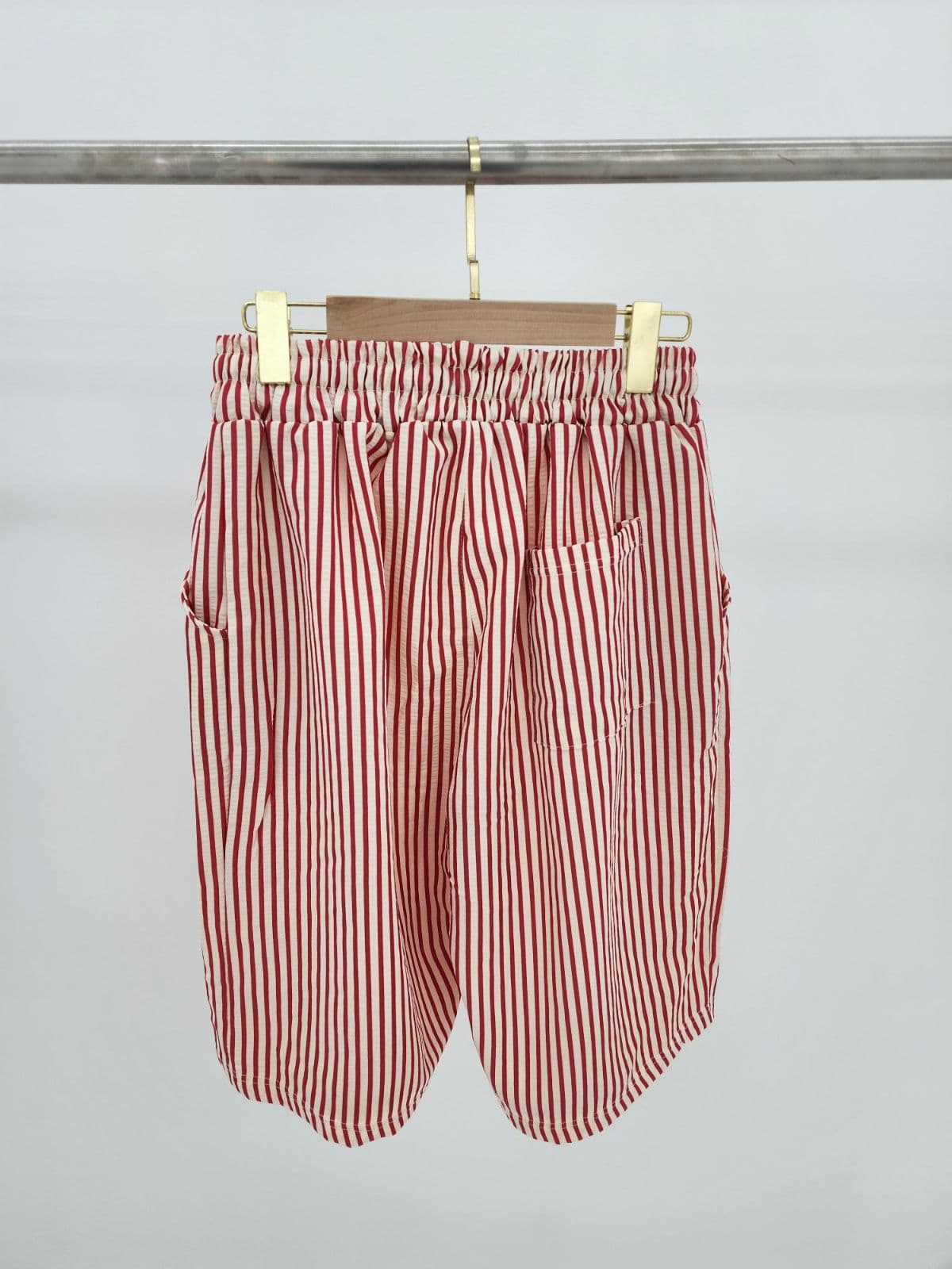 Striped Seersucker Shorts (Seersucker Stripe Elastic Waistband Pocket Wide Fit) - 이미지 7