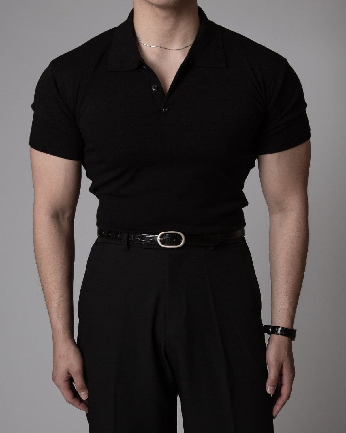 Muscle-fit wool collared short-sleeve knit - 이미지 1