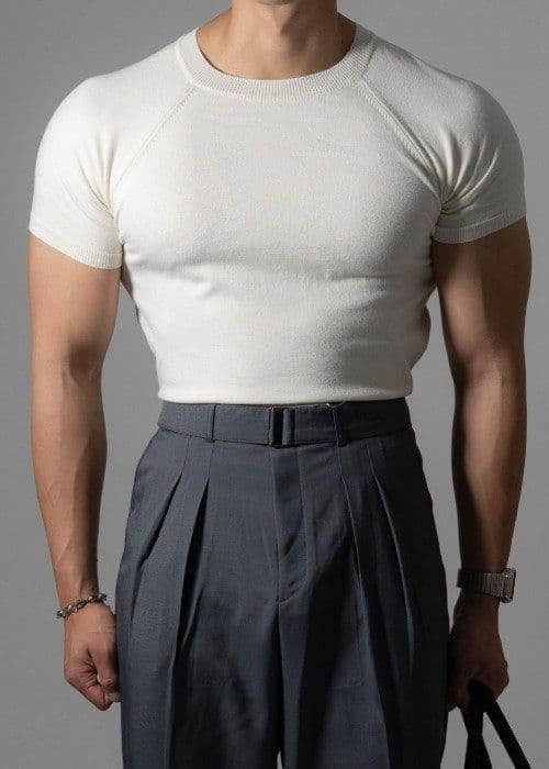 Muscle fit wool raglan short-sleeve knit - 이미지 1