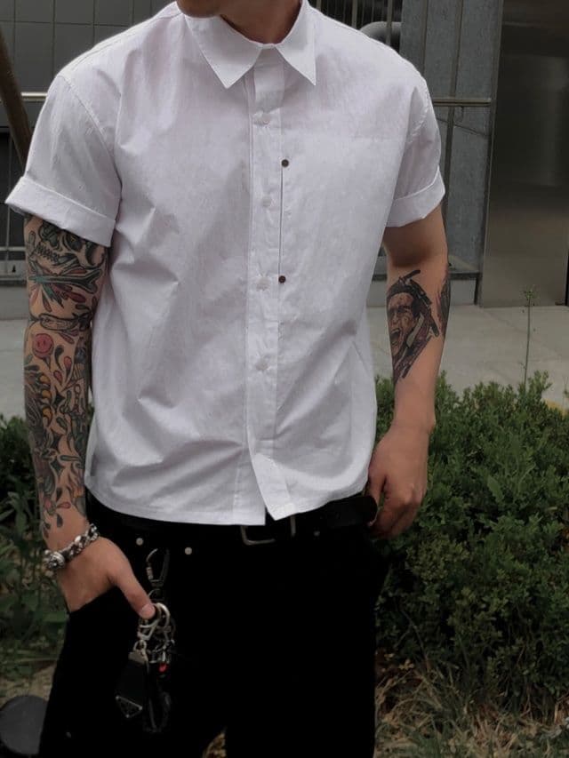 Rivet cropped short-sleeve shirt - 이미지 4