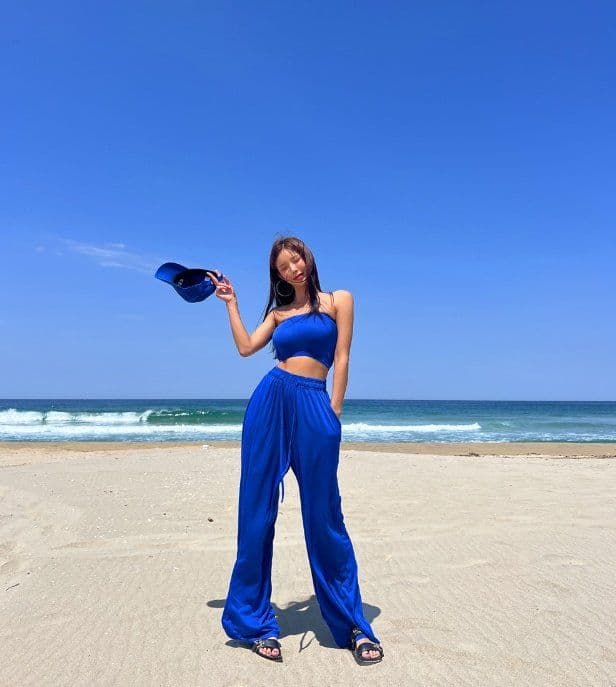 Rayon Tube Top Two-Piece Set Waterbomb Humbuk Show Elastic Waist Wide Pants Beach 158 - 이미지 2