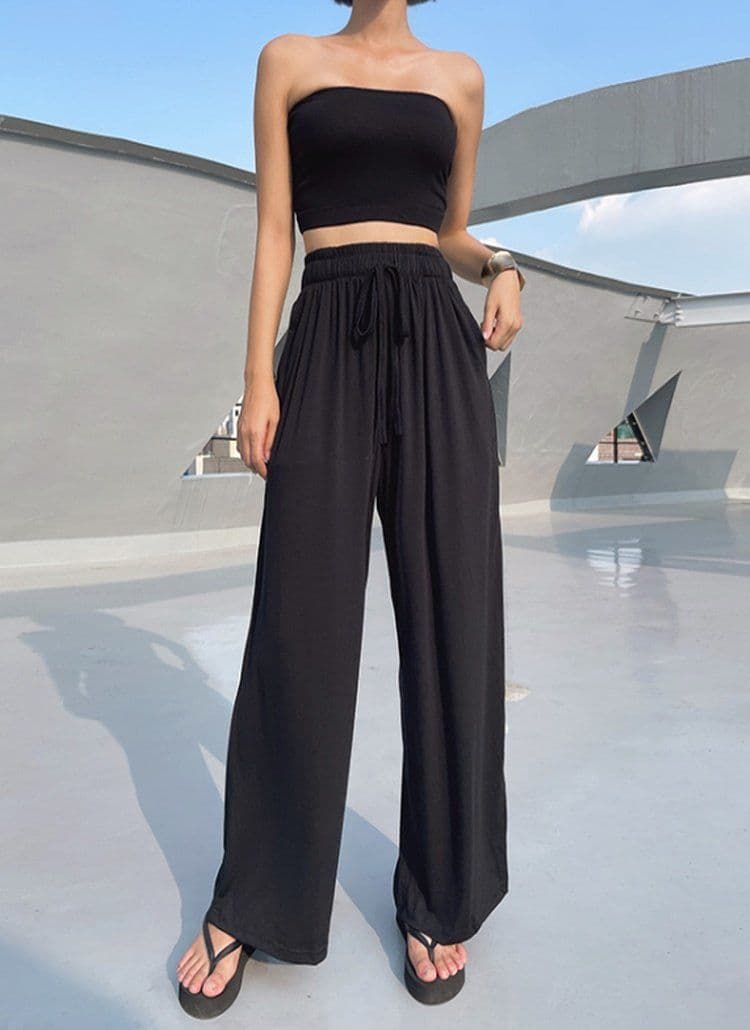 Rayon Tube Top Two-Piece Set Waterbomb Humbuk Show Elastic Waist Wide Pants Beach 158 - 이미지 3