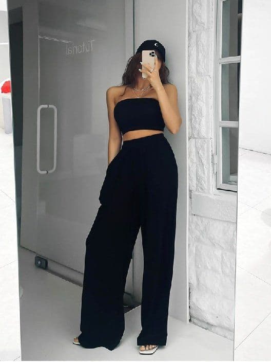 Rayon Tube Top Two-Piece Set Waterbomb Humbuk Show Elastic Waist Wide Pants Beach 158 - 이미지 5
