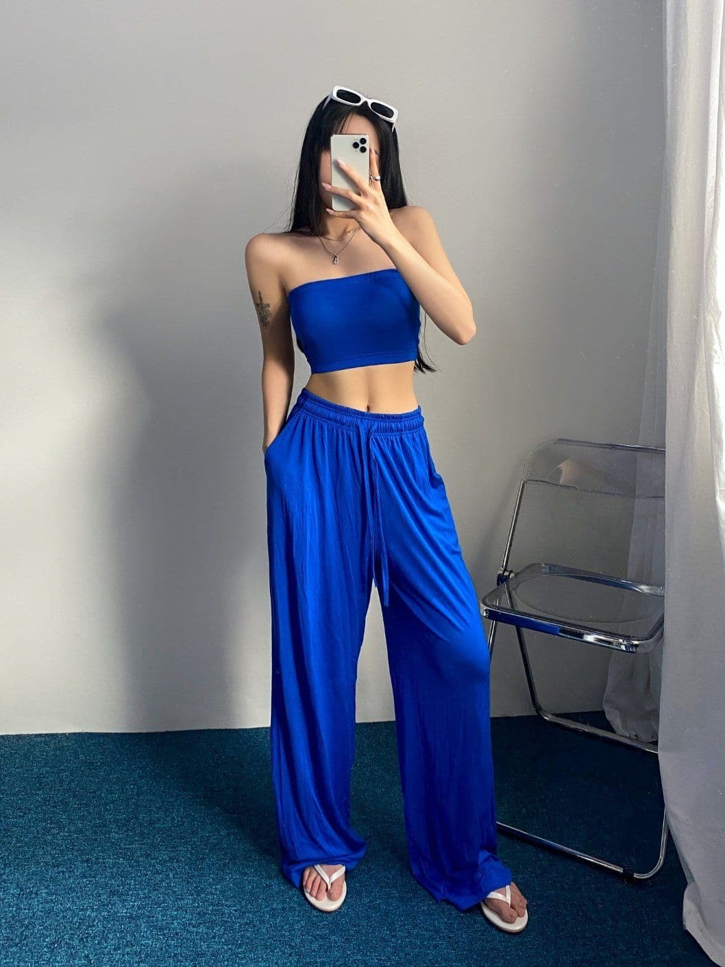Rayon Tube Top Two-Piece Set Waterbomb Humbuk Show Elastic Waist Wide Pants Beach 158 - 이미지 10