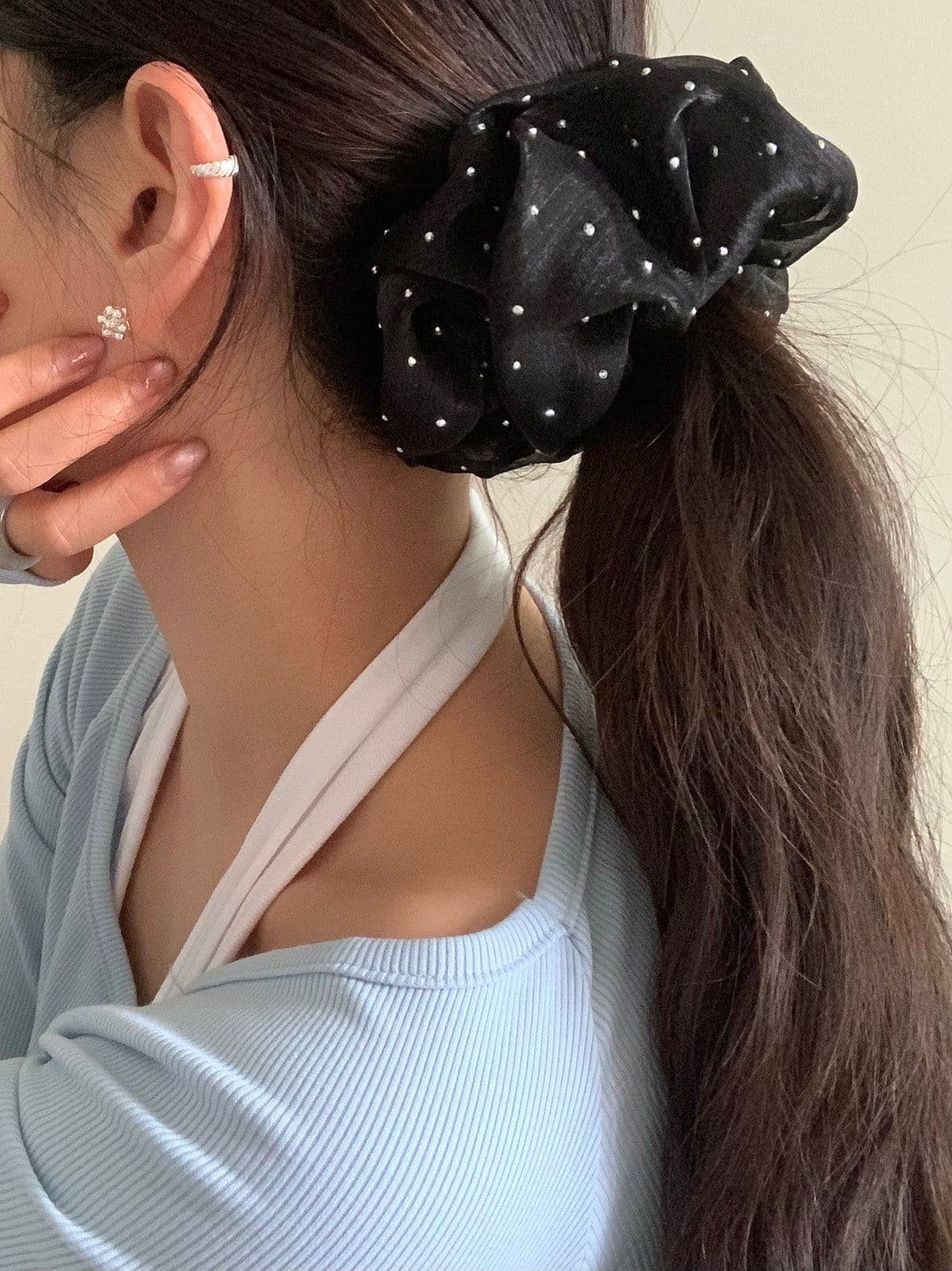 Silver Pearl Hair Scrunchie Big Scrunchie H166 - 이미지 14