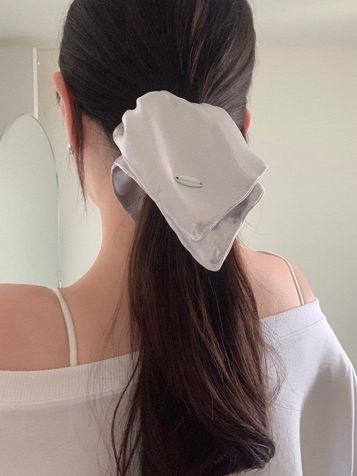 Handmade Square Scrunchie Silver Hair Scrunchie Hair Tie H168 - 이미지 1