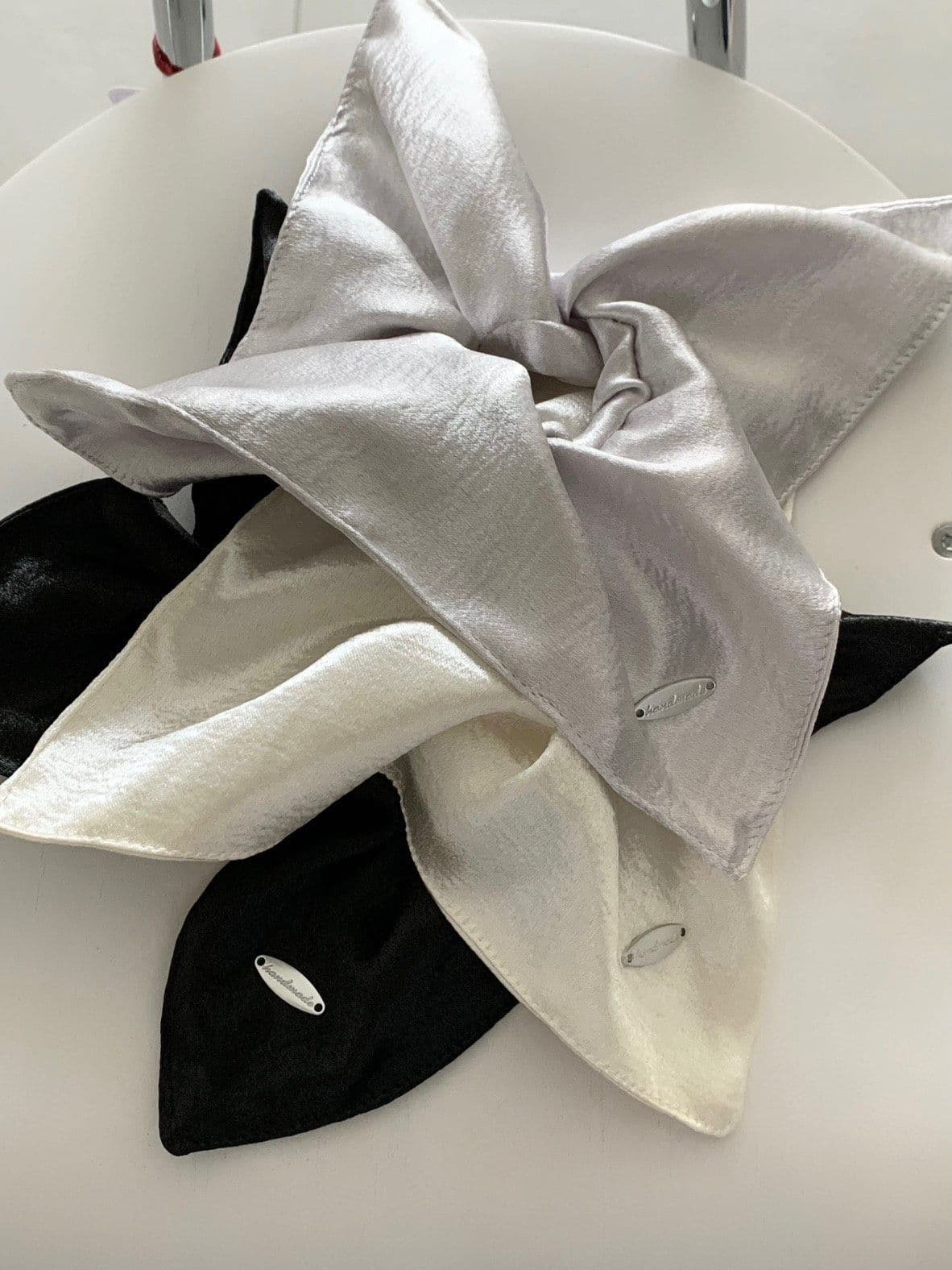 Handmade Square Scrunchie Silver Hair Scrunchie Hair Tie H168 - 이미지 3