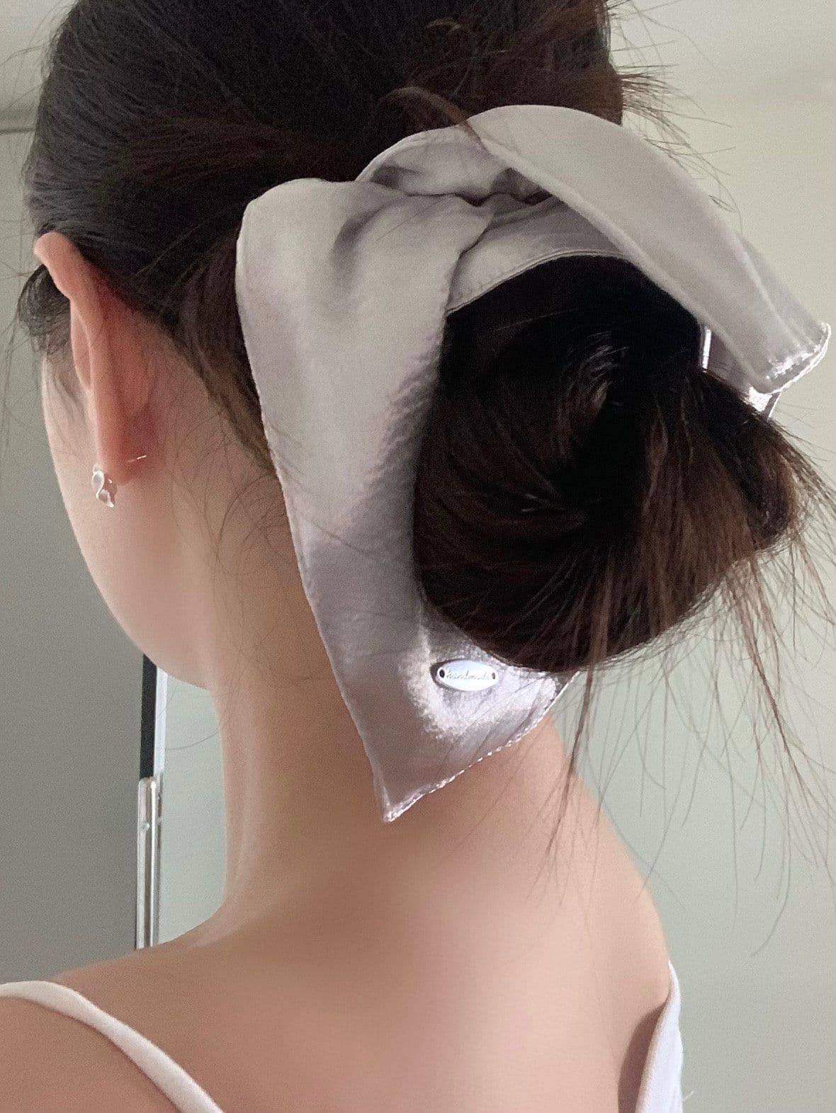Handmade Square Scrunchie Silver Hair Scrunchie Hair Tie H168 - 이미지 4