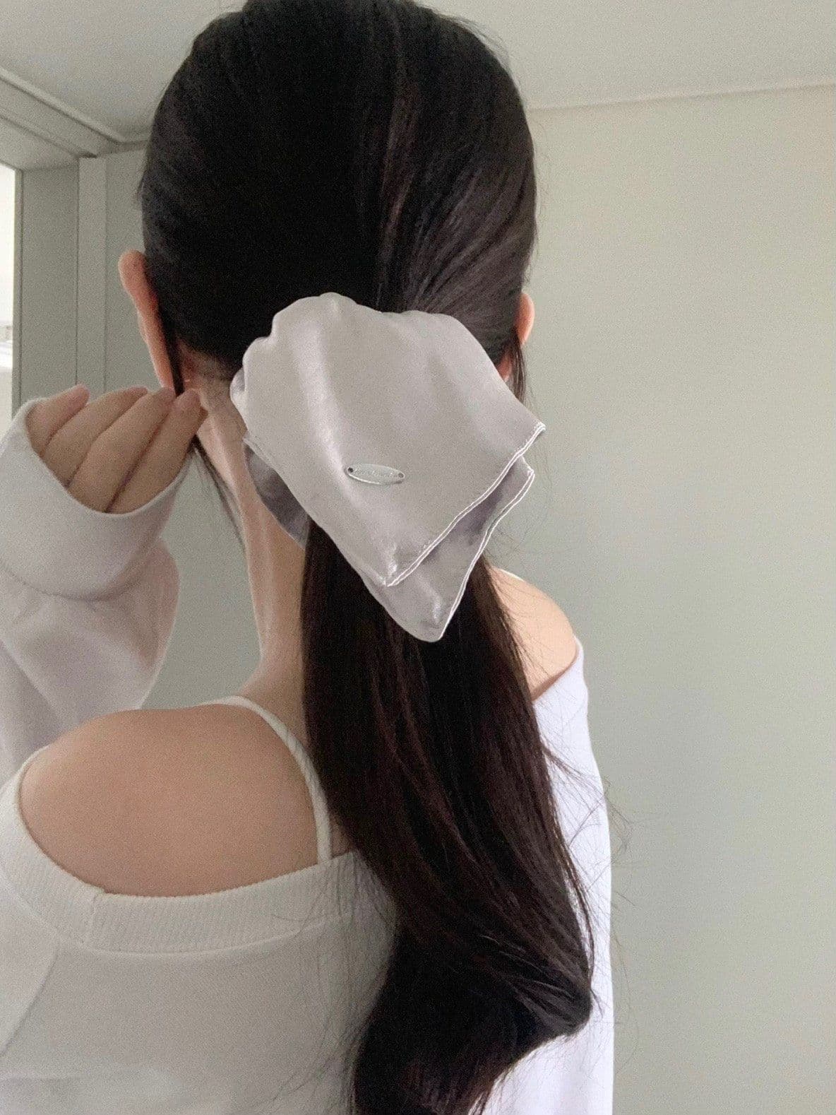 Handmade Square Scrunchie Silver Hair Scrunchie Hair Tie H168 - 이미지 12