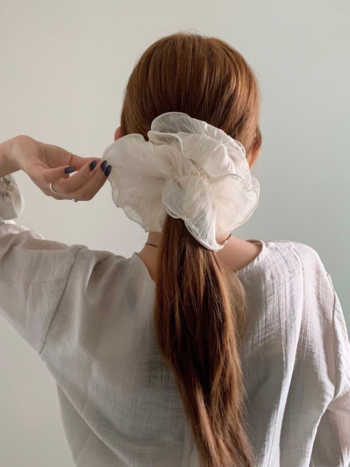 Wrinkle Big Gopchang Wedding Chiffon Choux Fine Pleats Big Scrunchie H143 - 이미지 1