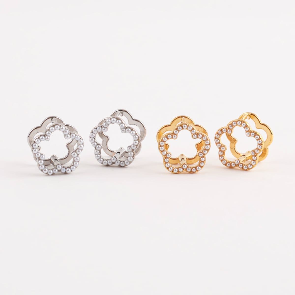 [Lan] Pearl Flower One-Touch Earrings - 이미지 2