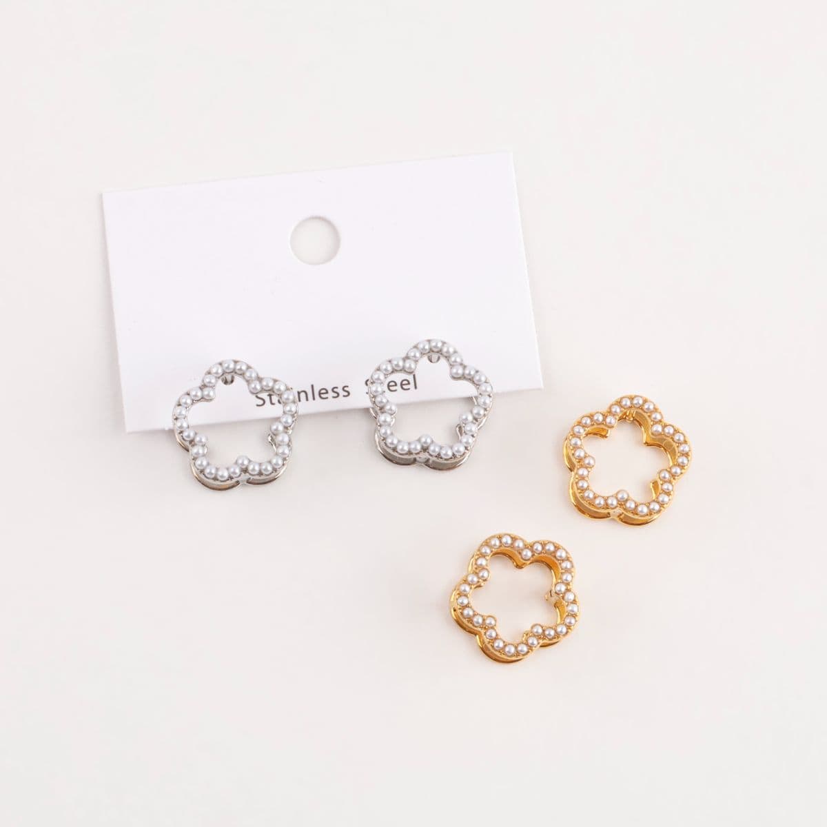 [Lan] Pearl Flower One-Touch Earrings - 이미지 4