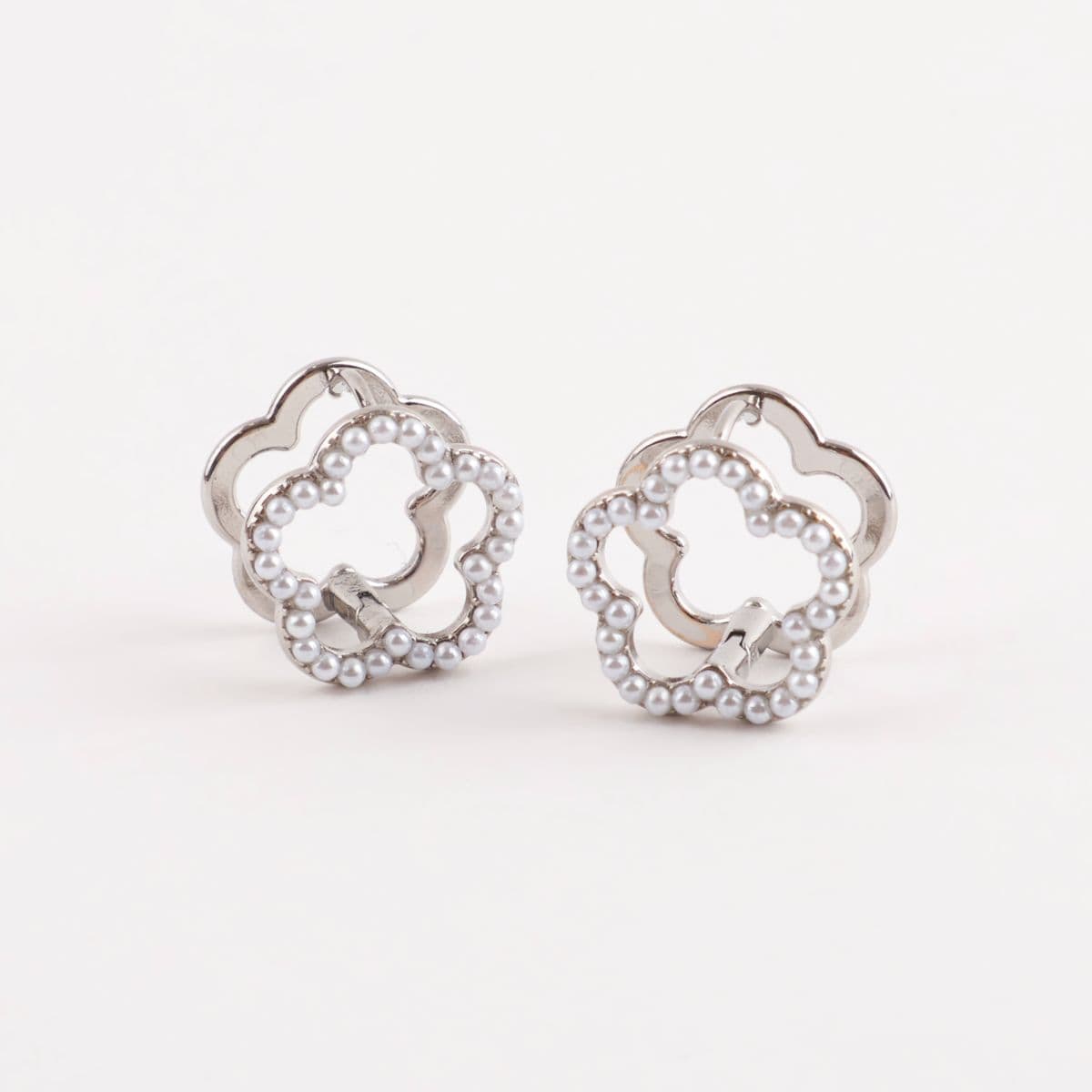 [Lan] Pearl Flower One-Touch Earrings - 이미지 6