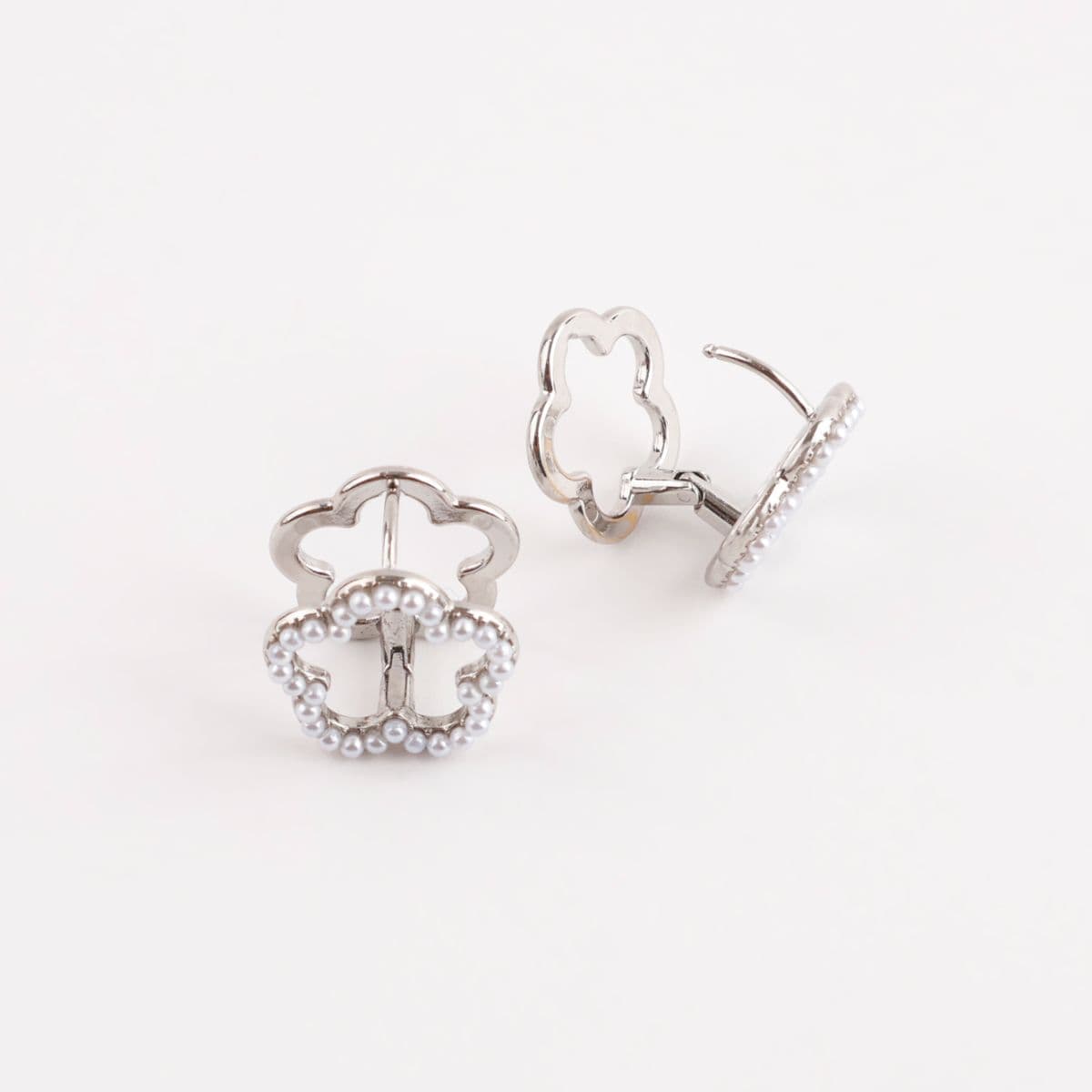 [Lan] Pearl Flower One-Touch Earrings - 이미지 7