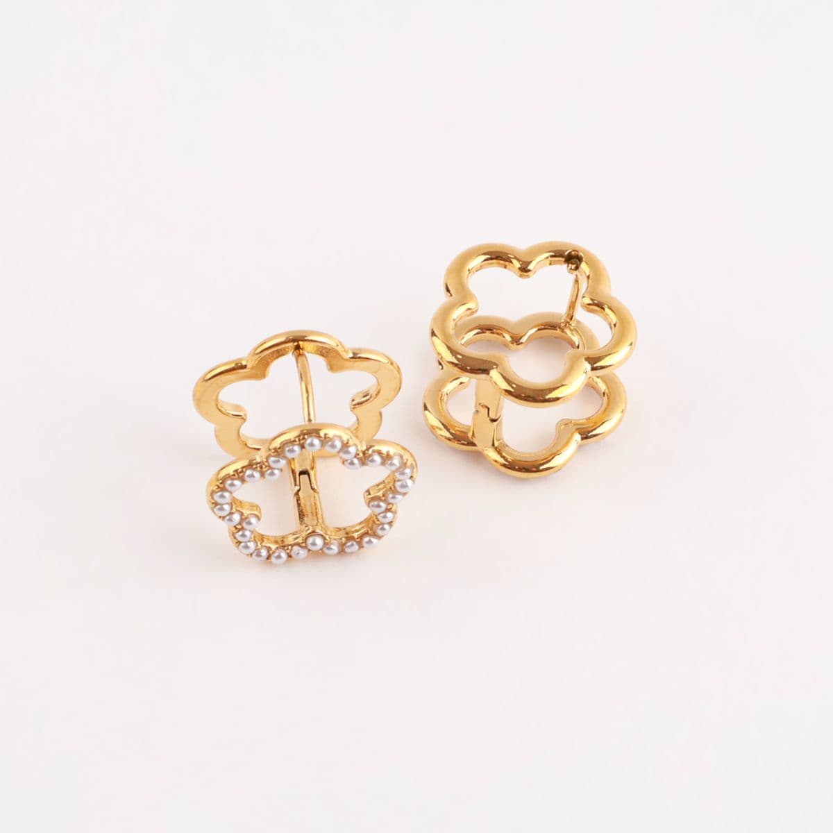 [Lan] Pearl Flower One-Touch Earrings - 이미지 8