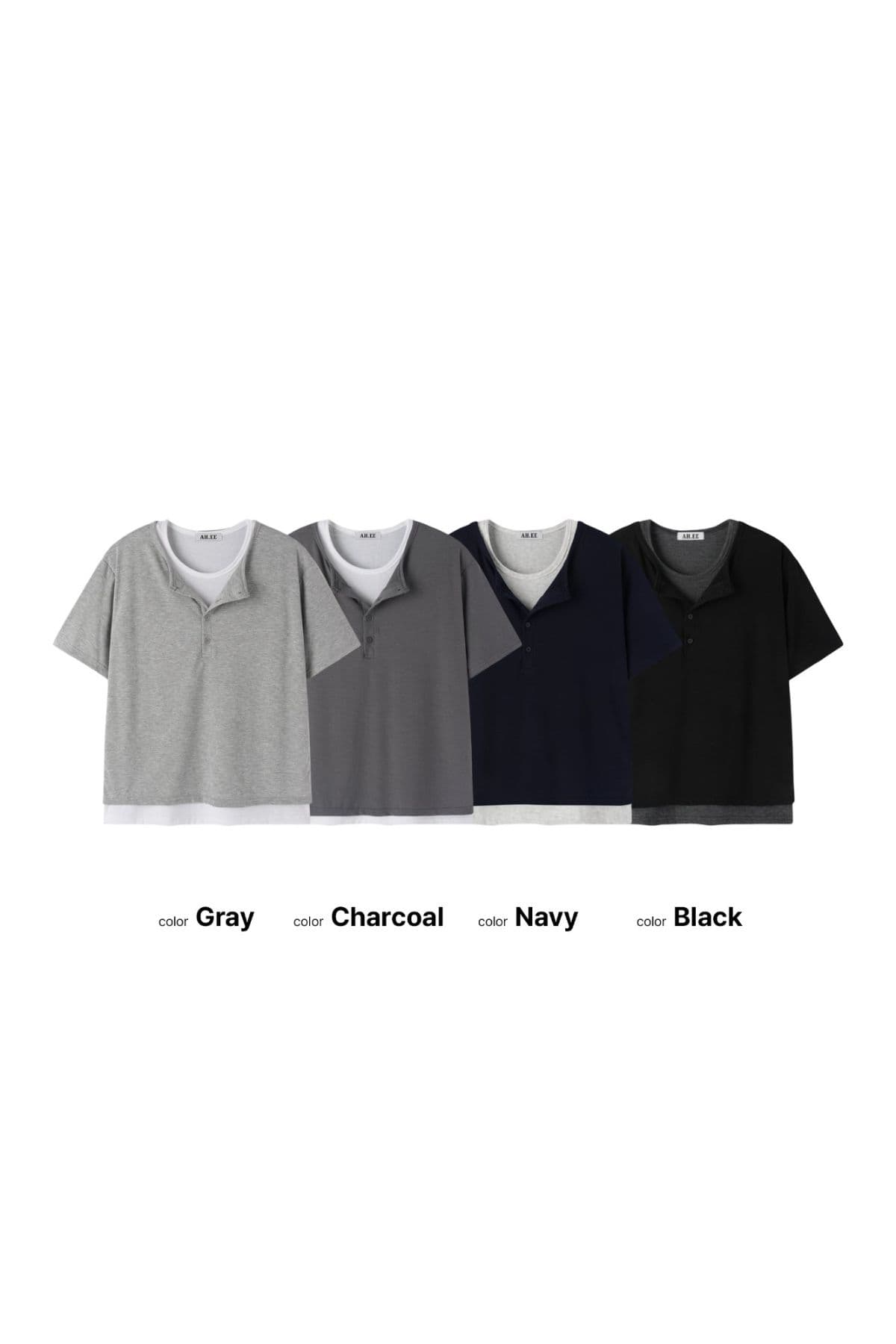 Layered Henley Neck Cropped Short Sleeve - 이미지 1