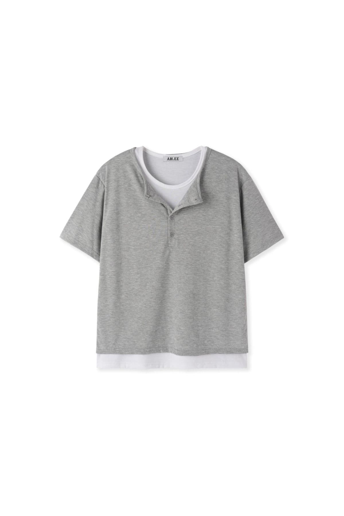 Layered Henley Neck Cropped Short Sleeve - 이미지 2