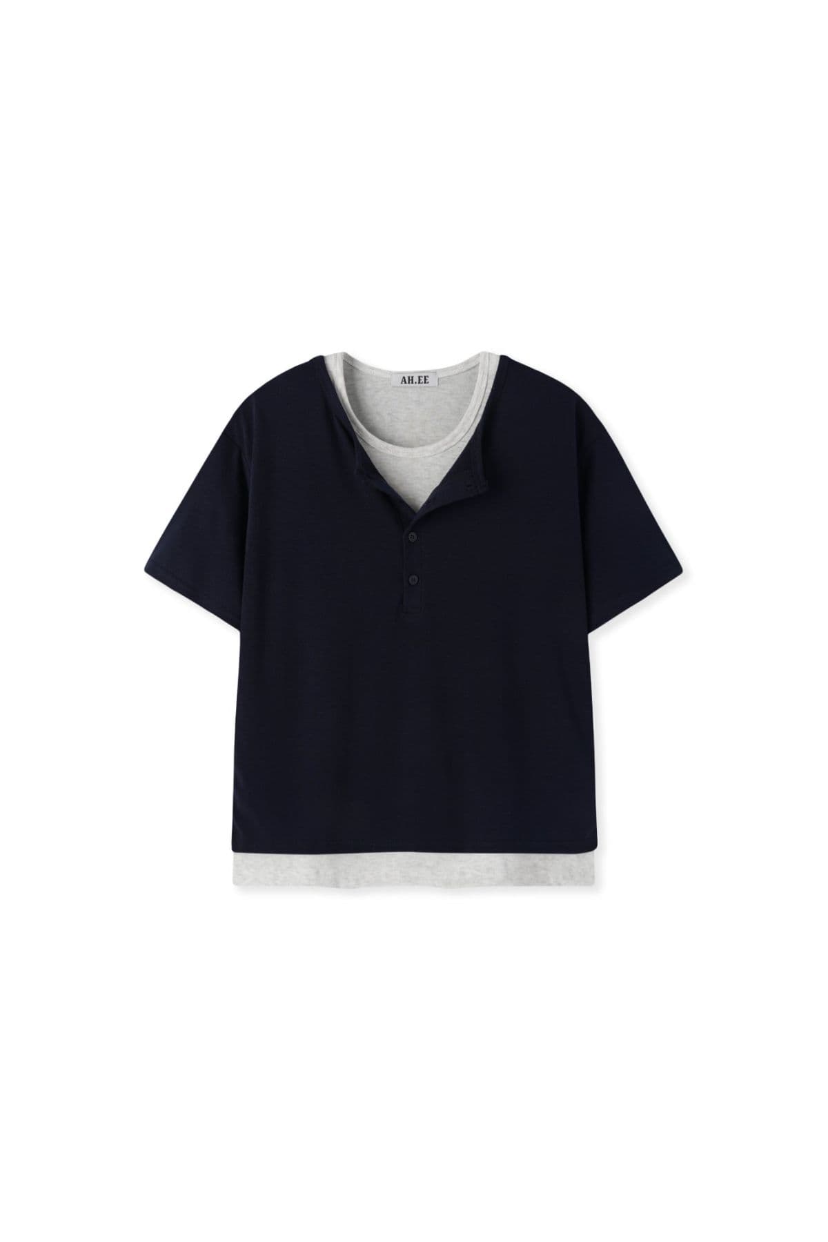 Layered Henley Neck Cropped Short Sleeve - 이미지 4