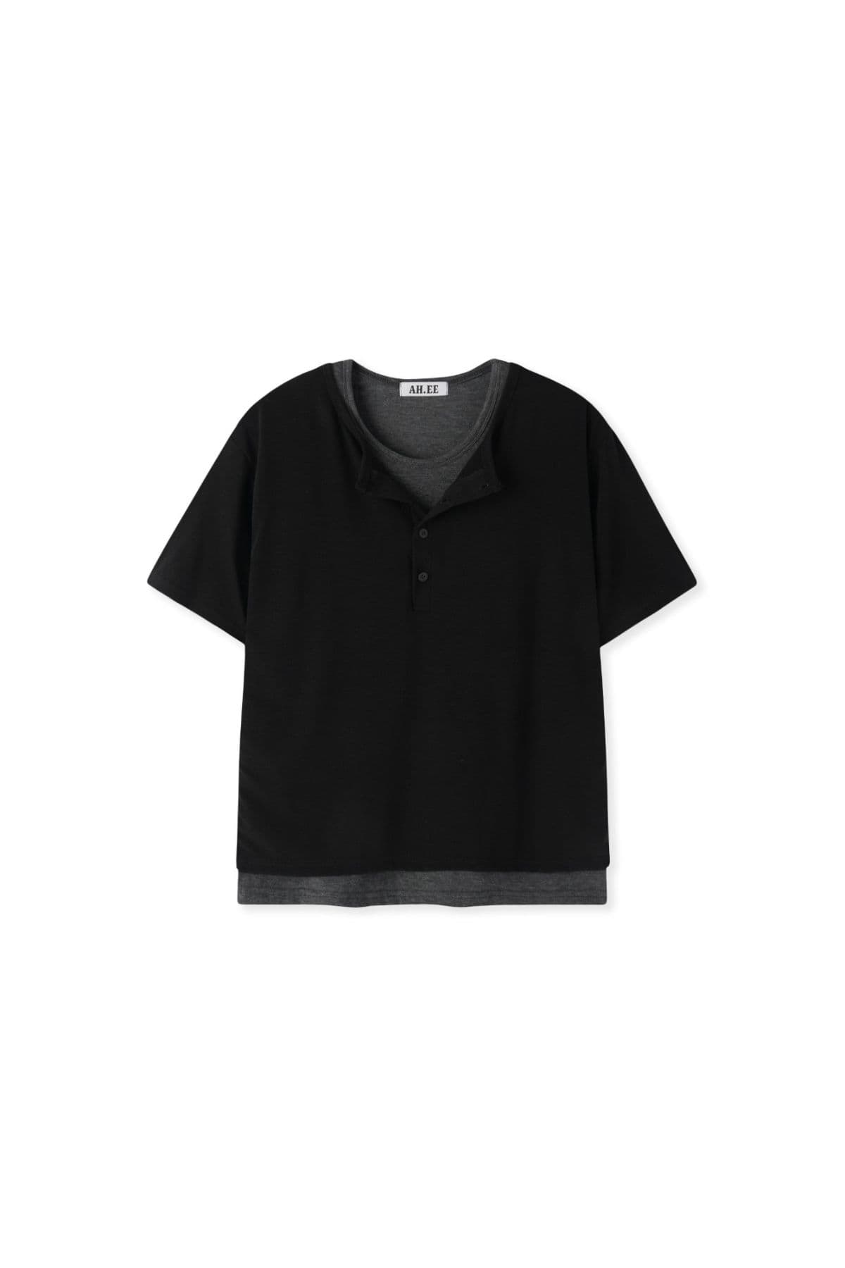 Layered Henley Neck Cropped Short Sleeve - 이미지 5