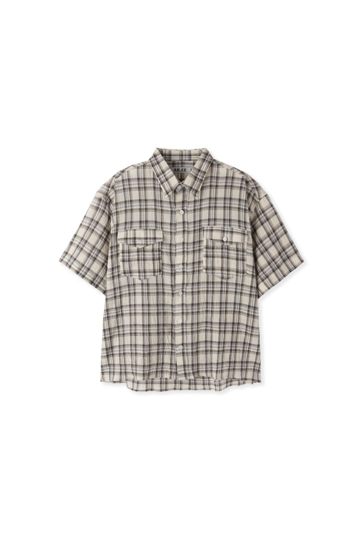 Double-pocket cropped check short-sleeve shirt - 이미지 5