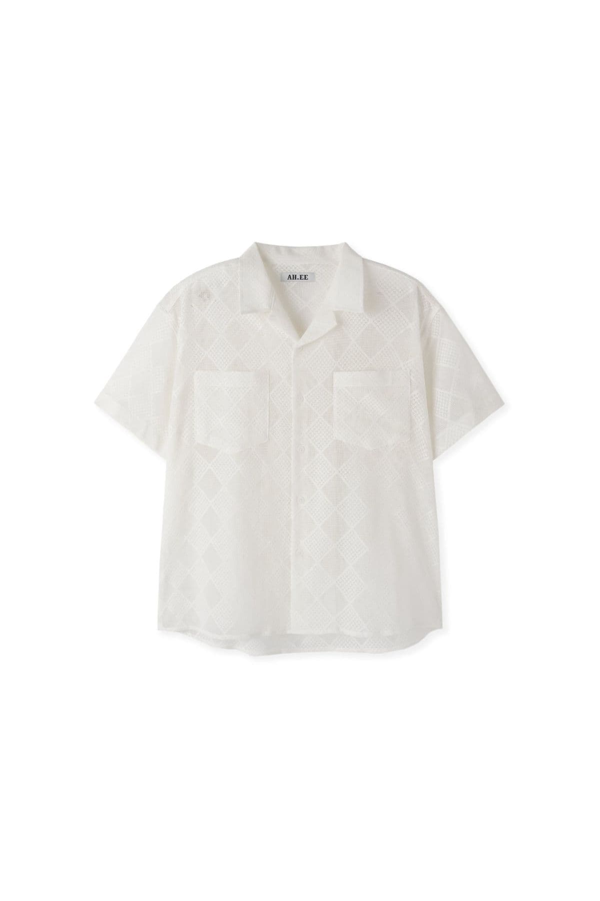 Lace open-collar cropped short-sleeve shirt - 이미지 2