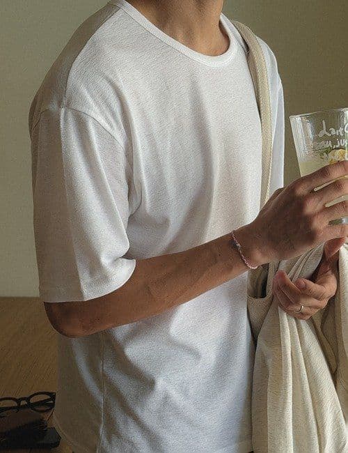 Linen U-neck short sleeves - 이미지 1