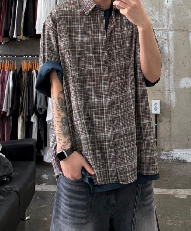 412 Tint Check Boxy Shirt - 이미지 1